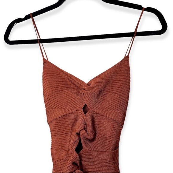 Cult Gaia Honey Dress in Clay Brown/Orange Amber Ruched Knit Knotted, Size XS - Picture 10 of 11